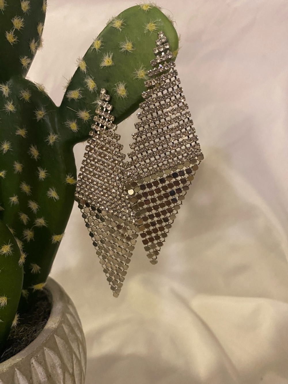 Vintage Silver Crystal Cascade Drop Earrings